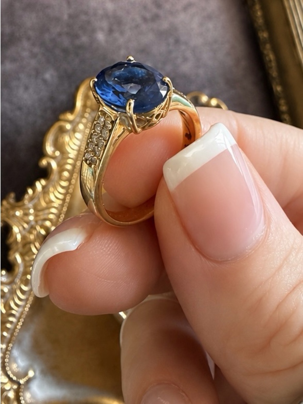 MACY’S • Blue Tanzanite Gold Band Crystal Accents Ring - Picture 12 of 15